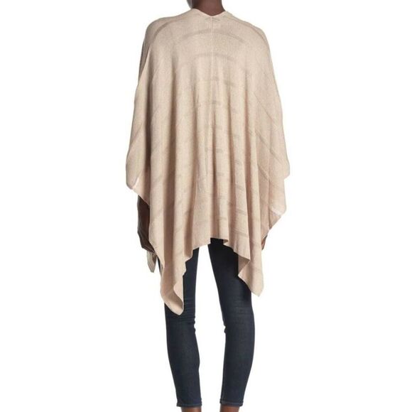 Calvin Klein osfm knit shadow stripe neutral tan shawl throw on lightweight blan - Picture 2 of 7